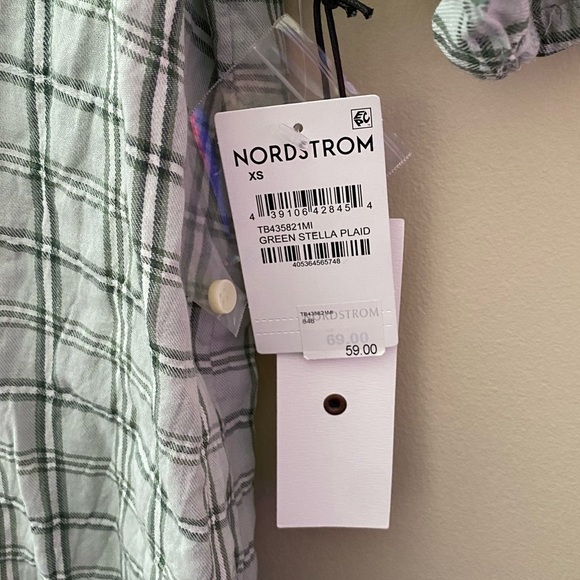 NWT Treasure & Bond Stella Green Plaid Short Sleeve Button Down Top - Picture 4 of 5